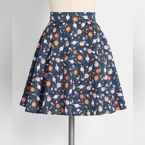 Retrolicious Space Always In Orbit Skater Skirt Blue Size Medium Flare Highrise